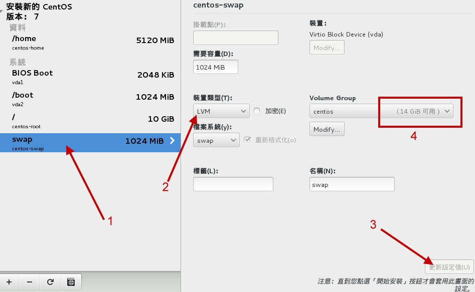 调整 swap 也使用 LVM 设备